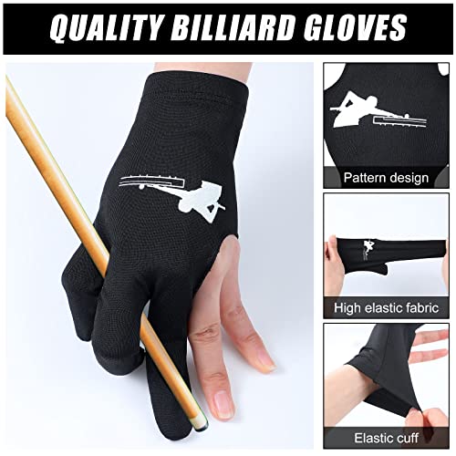 Giegxin 20 Pcs Billiard Pool Gloves Three Fingers Billiard Shooters Gloves Snooker Left and Right Hand Universal Cue Sports Accessories for Women Men - color: Black