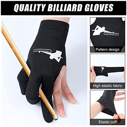 Giegxin 20 Pcs Billiard Pool Gloves Three Fingers Billiard Shooters Gloves Snooker Left and Right Hand Universal Cue Sports Accessories for Women Men - color: Black