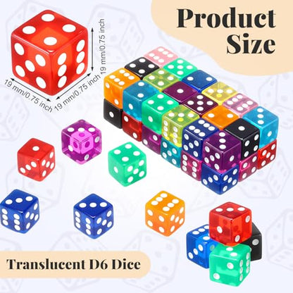 Seenelling 36 Piece 19 mm Casino Style Craps Dice Sets Acrylic and Translucent D6 Dice, Square W/Rounded Edge for Casino, Craps, Table Games and Board Games (Fashion Color) - color: Fashion Color