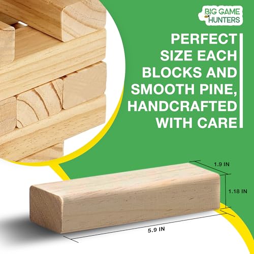 Garden Games Big Game Hunters Giant Tumble Towers, 58 Piece Wooden Block Game, 5 ft. Tall Stacking Backyard Indoor Outdoor Game for Kids Adults Family, Jumbo Splinter Resistant Blocks