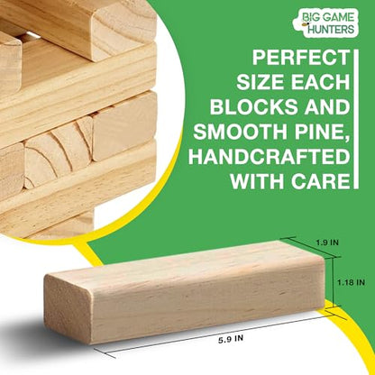 Garden Games Big Game Hunters Giant Tumble Towers, 58 Piece Wooden Block Game, 5 ft. Tall Stacking Backyard Indoor Outdoor Game for Kids Adults Family, Jumbo Splinter Resistant Blocks