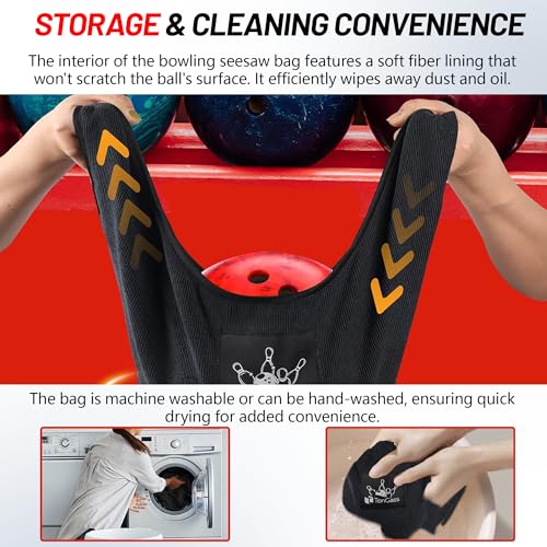 TonGass (2+2 Pack 10"x8" Microfiber Bowling Ball Towel Shammy Pad with Easy-Grip Dots, Bowling Seesaw Bag for Storage Balls, Bowlings Polisher Bag Machine Washable & Non-Slip - color: Black & Grey