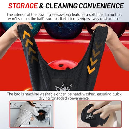 TonGass (2+2 Pack 10"x8" Microfiber Bowling Ball Towel Shammy Pad with Easy-Grip Dots, Bowling Seesaw Bag for Storage Balls, Bowlings Polisher Bag Machine Washable & Non-Slip - color: Black & Grey