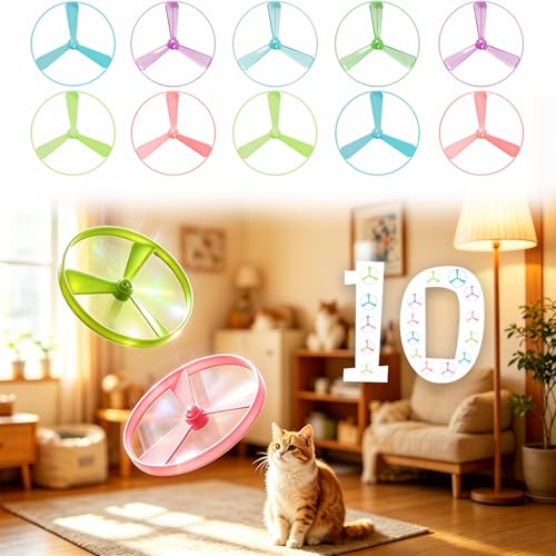 10Pcs Cat Toy Flying Discs, Interactive Cat Fetch Toy for Indoor Cats, Chasing Hunting Training Toys for Kittens & Adult Cats（10Pcs） - color: 10 PCS Disc
