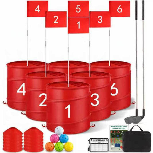 Golf Bucket Yard Game, 6 Hole Beach Golf Set with 2 Clubs, Portable Outdoor Indoor Golf Chipping Game for Family, Lawn Park Camping Party with Carry Bag and Scoreboard (6 Golf Sets)