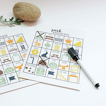Scavenger Hunt Games for Kids, Set of 20 | Outdoor or Indoor, Road Trip Travel Activities, Includes Dry Erase Marker and Cards, Family Game Night, Variety Pack