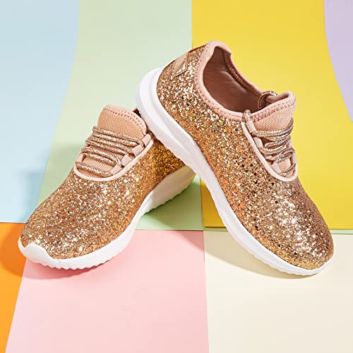 K KIP WOK Girls Glitter Sneakers Sparkle Slip On Walking Shoes for Kids/Children Breathable Running Sneakers - color: Rose Gold2, size: 13 Little Kid