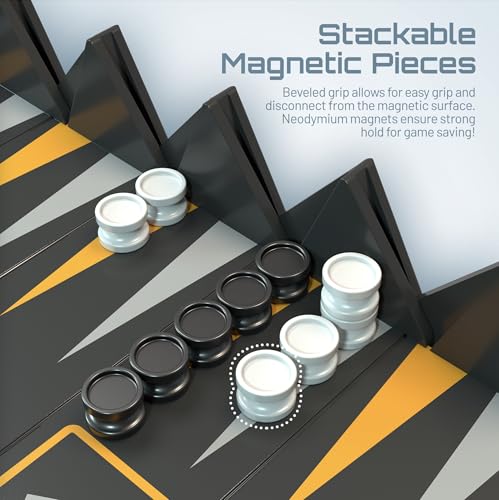 VENTUREBOARD Backgammon 6 Inches Magnetic Unique Backgammon Set Board Game - Folding Board, Portable Travel Backgammon Board Game Pieces - (Blue/Grey)