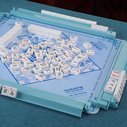 4 Pcs 18.7 Inch Misty Blue Acrylic Mahjong Tile Racks with Pushers for Game Night American Mahjong Racks Tile Set for Mah Jong Lovers and Beginners - color: Misty Blue