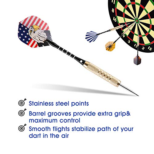 UZOPI 15 Packs Steel Tip Darts 18 Grams with Dart Sharpener and 3 Extra Flights, Aluminum Shafts & Brass Barrels, Levels in Every Rec Room, Man Cave, Bar and Game Room