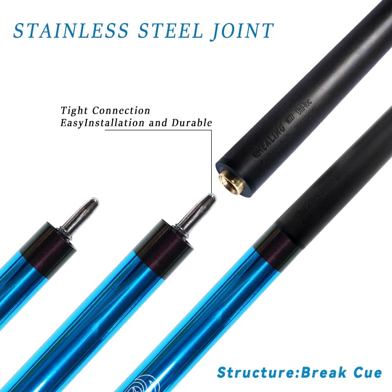 100% Carbon Fiber Shaft Billiard Cue 58" 19-21oz 1/2 Joint Carbon Fiber Pool Cue Stick 12.9mm Cue Tip - color: Blue