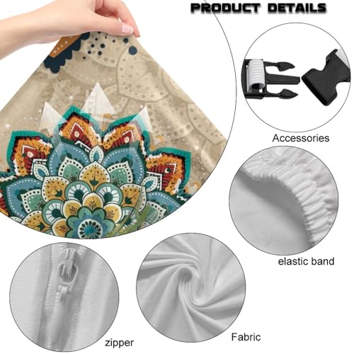 Horse Print Gaming Chair Covers Boho Mandala Flower Print Gamer Chair Cover Set with 2 Armrest Covers for Swivel Rotating Chairs, Machine Washable - color: Brown - Horse Boho Mandala Flower