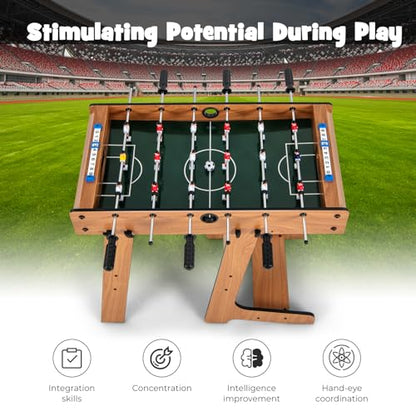 Folding Foosball Table, 27” Wooden Table Soccer Game Table with 2 Mini Footballs & Score Keepers, Indoor Outdoor Portable Football Table for Family Game Night, Party, Arcade,Kids & Adults