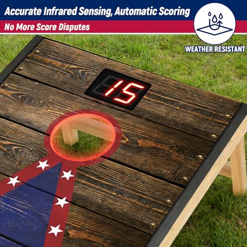 Electronic Cornhole Board Set (2x1ft) - Automatic Scoring Corn Hole Game for Adults & Kids - Infrared Sensing Wood Set with 8 Bags & Carry Case for Backyard, Party & Tailgates