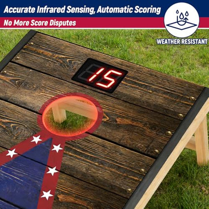 Electronic Cornhole Board Set (2x1ft) - Automatic Scoring Corn Hole Game for Adults & Kids - Infrared Sensing Wood Set with 8 Bags & Carry Case for Backyard, Party & Tailgates