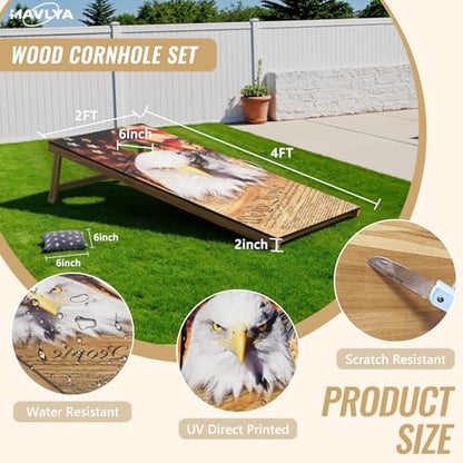 Cornhole Board Set,Corn Hole Games for Adults Outdoor,2X4FT Solid Wood Regulation Cornhole Boards with 8 Cornhole Beans Bags & Carry Case - style: Eagle's Head
