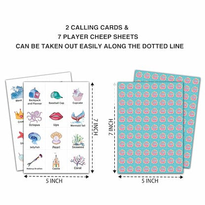 Mermaid Bingo Cards, Mermaid Bingo Games for 24 Players, Under The Sea Party Games for Family Friends Large Group Activities, Ocean Themed Birthday Party Supplies Decorations(31) - style: Blue Mermaid