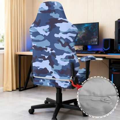 Suobstales Blue Camo Pattern Gaming Chair Covers, Stretchable Soft Thick Breathable Scratch Resistant Gaming Chair Seat Cover with 2Pcs Armrest Slipcovers - color: Blue Camo