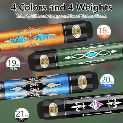 Pool Cue, 58" Pool Cue Sticks for Adults with 13MM Tips Canadian Maple Wood Leather Pattern Grip 18 19 20 21 oz, Professional Billiard Cues Players for Bar House Pool Table Sports 8/9 Ball - style: Set of 4
