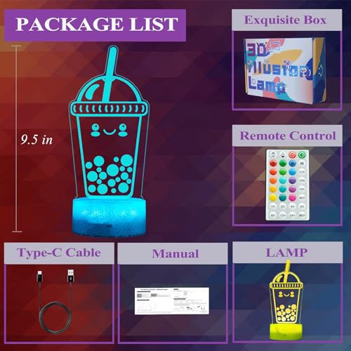 Boba Lamp, Boba Gifts, Boba 3D Night Light with Remote Control, 16 Color Changing, Timer, RGB Flashing Mode, Dimmable - Boba Gifts for Boys & Girls - color: Boba Milk Tea