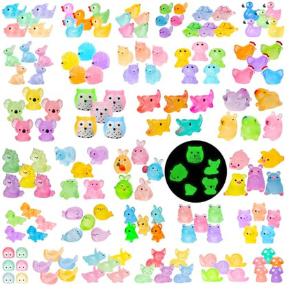 200PCS Luminous Mini Resin Animals 30 Types Miniature Resin Animal Figurines to Hide Bulk Glow in The Dark Tiny Ducks Frogs Small Cat Bunnies for Fairy Garden Micro Landscape Dollhouse Accessories - style: 200Pcs-Animals