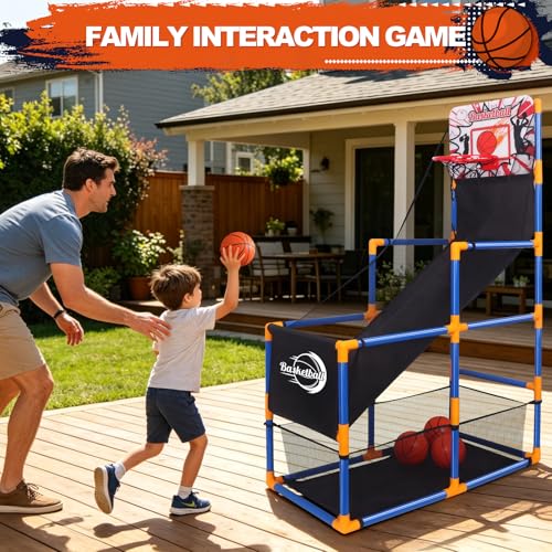 Nattork Arcade Basketball Game Set with 4 Balls and Hoop, Kids Basketball Hoop Indoor Outdoor Sports Toy Gifts for Kids Boys Girls 3-5 Years Old, Air Pump Included, Ideal for Gifts