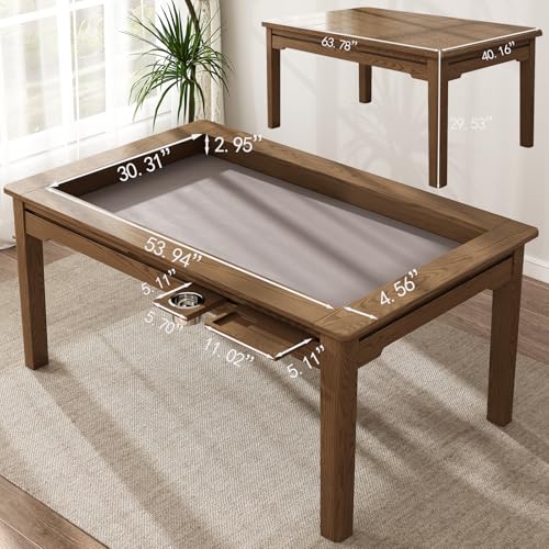 Board Game Table for 6 Players, 53in x 30in Gaming Area, Removable Top, Includes Tablecloth, Detachable Cup Holders & Trays, Convertible Game/Dining Puzzle Table