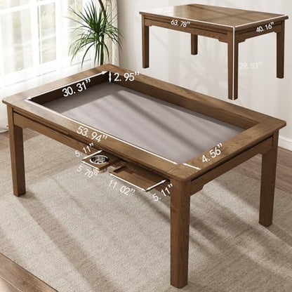 Board Game Table for 6 Players, 53in x 30in Gaming Area, Removable Top, Includes Tablecloth, Detachable Cup Holders & Trays, Convertible Game/Dining Puzzle Table