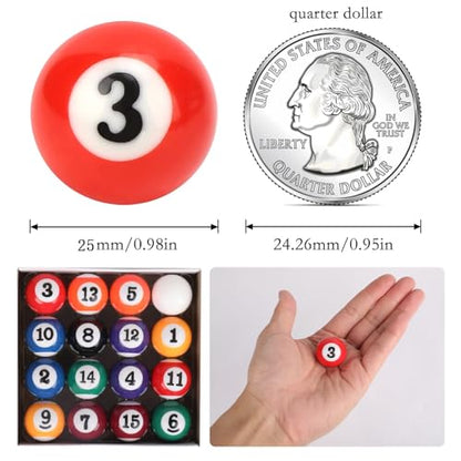 0.98 Inch Mini Billiard Balls Set, 16PCS Kids Pool Balls for Children's Table, Indoor/Outdoor Fun Game Toy Accessories for Children Over 36 Months