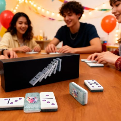 IDTQ Blue Cat-Themed Dominoes Set for Adults - Double 6 Dominoes 28 Tiles with Adorable Cat Illustration - Fun Family Board Game & Gift for Cat Lovers - color: Blue