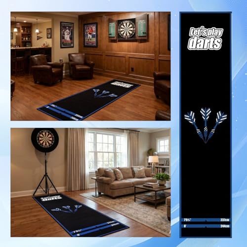 Professional Darts Throw Line Mat 102 x 23.6 Inch, Dual Standard Oche Marked Floor Mat for Steel Tip & Soft Tip Darts, Non-Slip Roll-Up Dart Game Accessory for Home & Tournament Use