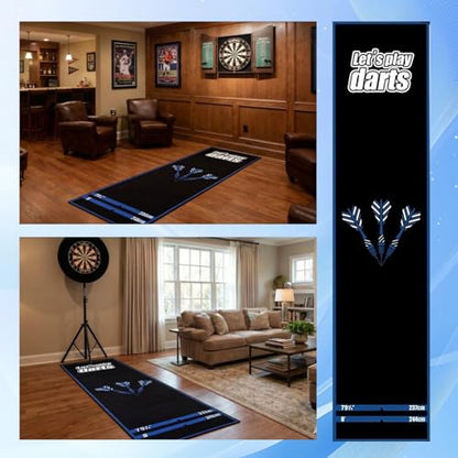 Professional Darts Throw Line Mat 102 x 23.6 Inch, Dual Standard Oche Marked Floor Mat for Steel Tip & Soft Tip Darts, Non-Slip Roll-Up Dart Game Accessory for Home & Tournament Use
