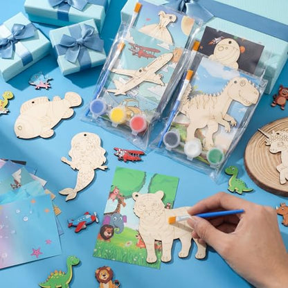 Saypacck 24 Pcs Animal Theme Party Favors Wooden Painting Craft Kits Birthday Party Supplies with Organza Bag for Goodie Bags Fillers Adult Thank You Gifts - style: Mixed Style