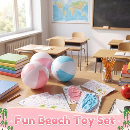MiniInflat 24 Set End of Year Classroom Students Gifts from Teacher 10 Inch Inflatable Beach Balls Bulk Jumbo Big Beach Balls for Kids Summer Swimming Party Favor Water Games Supplies - color: Pink,White,Blue