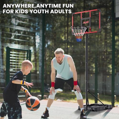 Portable Basketball Hoop for Kids & Teens, 4.1–8.5FT Adjustable Height, 32'' Shatterproof Backboard, Fillable Base with Weight Bag, Outdoor Goal for Backyard & Driveway