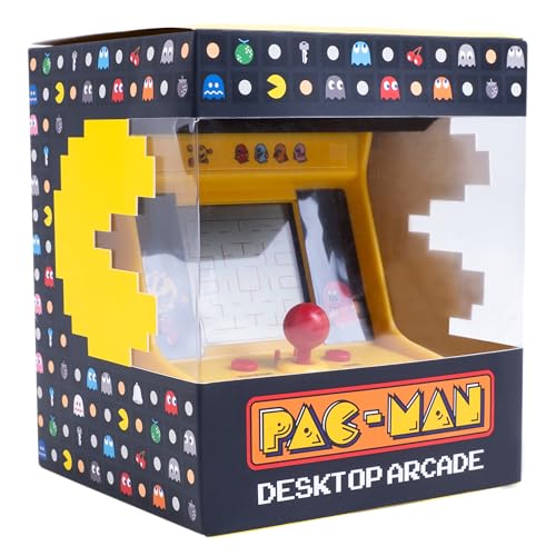 Pac-Man Desktop Arcade – Retro Mini Arcade Game with Classic 8-Bit Gameplay, LCD Screen, Joystick Controls, Battery-Powered, Officially Licensed Pac-Man Merchandise by Fizz Creations.