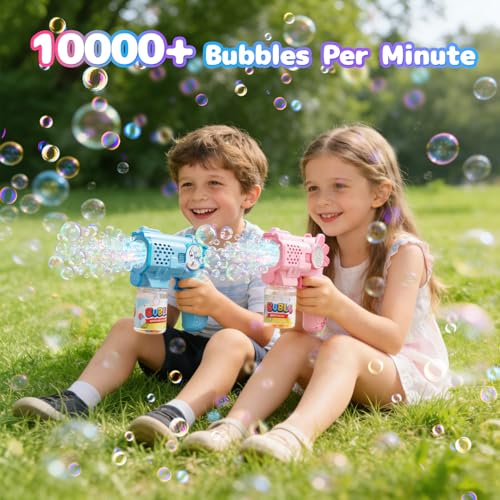 EagleStone Bubble Guns Machine for Toddlers, Automatic Light Up Bubble Blower with 4 Pre-Filled Bubble Solution, 10,000 Bubbles/Minute, Outdoor, Birthday, Easter, for Boys and Girls 3+ - color: Blue,light Pink