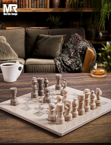 Marble Chess Set 12" Inches Verona and Oceanic with Storage Box and 2 Extra Queen Handmade Classic Board Games for Adults, Luxury Chess Board & Marble Chess Set for Adults - color: Verona & Oceanic