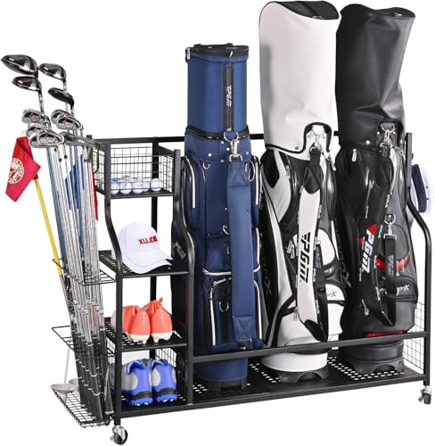 Extra Large Golf Bag Stand Storage Rack Organizer Holder for Garage Shed Basement Golf Club Tee Ball Disc Simulator Accessories Equipment, for Garage,Shed, Basement, Black