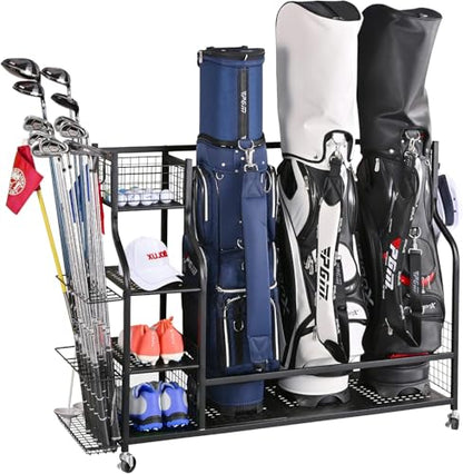 Extra Large Golf Bag Stand Storage Rack Organizer Holder for Garage Shed Basement Golf Club Tee Ball Disc Simulator Accessories Equipment, for Garage,Shed, Basement, Black