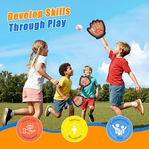 JoyCat Toss and Catch Ball Game for Kids — Sticky Catching Ball Set, Soft Balls & Plastic Paddles, Outdoor Toddler Baseball Toy for Beach Backyard Camping, Boys Girls Ages 3-12