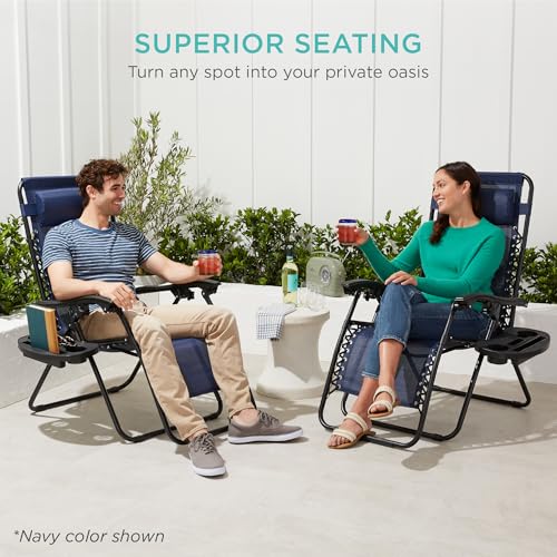 Best Choice Products Set of 2 Adjustable Steel Mesh Zero Gravity Lounge Chair Recliners w/Pillows and Cup Holder Trays - Camoflage - color: Camouflage, size: Standard