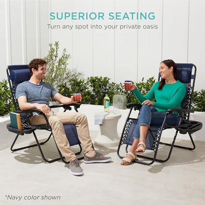 Best Choice Products Set of 2 Adjustable Steel Mesh Zero Gravity Lounge Chair Recliners w/Pillows and Cup Holder Trays - Amethyst Purple - color: Amethyst Purple, size: Standard
