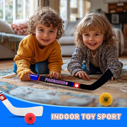 Pandahero Mini Knee Hockey Sticks Set for Kids – Kids Toys Gifts for Toddler Boys & Girls – Indoor Mini Hockey Kit with 4 Sticks, 6 Foam Balls & 6 Pucks