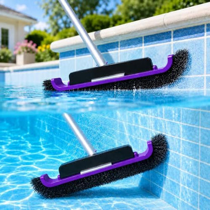 17.5" Pool Brush Head, Curved Swimming Pool Cleaning Brush with Reinforced Aluminum Back & Nylon Bristles, Heavy Duty Scrubber for Pool Walls, Tiles Floors, Purple - color: Purple