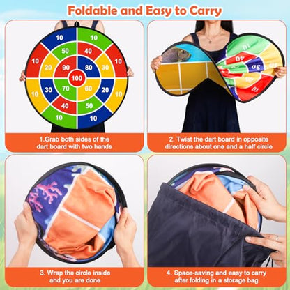 Kids Dart Board 26" Large with 20 Sticky Balls, Foldable Double-Sided Indoor Outdoor Sport Party Play Game Toys, Birthday Gift for Boys and Girls Ages 4 5 6 7 8 9 10 11 12 - size: D-21