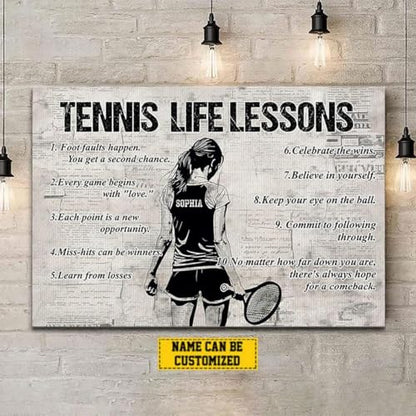 CENOVACY Personalized Tennis Life Lessons Canvas, Custom Tennis Poster Wall Art, Inspirational Tennis Gift For Girl Woman Players - color: Design 10