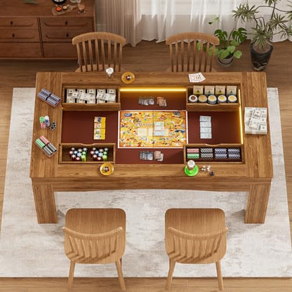 PAKASEPT Board Game Table with Removable Table Top, Gaming Table with LED Lights, Seats 4 to 6 Players with Detachable Hobby Tray for Card Games, DND, Poker, Building Blocks