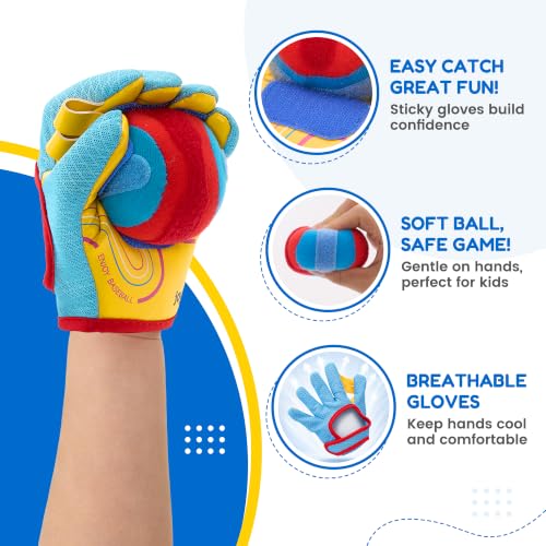 JoyCat Toss and Catch Ball Game with 2 Gloves for Kids & 2 Gloves for Adult, 4 Balls & Carry Bag, Toddler Baseball Glove Set, Outdoor Toys for Kids Ages 3-12, Family Backyard Beach Camping Games Gift