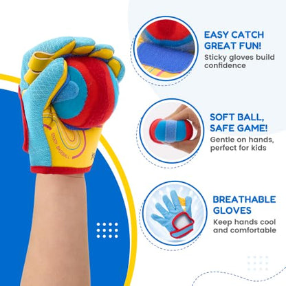 JoyCat Toss and Catch Ball Game with 2 Gloves for Kids & 2 Gloves for Adult, 4 Balls & Carry Bag, Toddler Baseball Glove Set, Outdoor Toys for Kids Ages 3-12, Family Backyard Beach Camping Games Gift